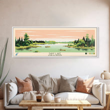 Load image into Gallery viewer, Davy Lake Saskatchewan Framed Canvas Print, Midcentury Modern Panoramic Wall Art, Living Room Decor, Pop Art, Travel Poster Art, Scenic Nature Painting
