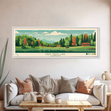 Load image into Gallery viewer, Deep Creek Lake Maryland Framed Canvas Print, Midcentury Modern Panoramic Wall Art, Bedroom Decor, Pop Art, Travel Poster Art, Scenic Nature Painting

