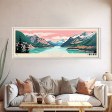 Load image into Gallery viewer, Diablo Lake Washington Framed Canvas Print, Midcentury Modern Panoramic Wall Art, Bedroom Decor, Pop Art, Travel Poster Art, Scenic Nature Painting
