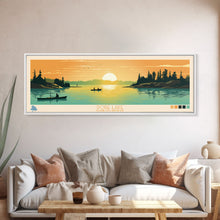 Load image into Gallery viewer, Dore Lake Saskatchewan Framed Canvas Print, Midcentury Modern Panoramic Wall Art, Living Room Decor, Pop Art, Travel Poster Art, Scenic Nature Painting
