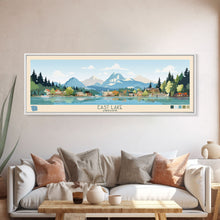 Load image into Gallery viewer, East Lake Oregon Framed Canvas Print, Panoramic Landscape Art, Midcentury Modern, Pop Art, Living Room Wall Art, Travel Poster, Beautiful Nature Art
