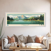 Load image into Gallery viewer, Emerald Lake Colorado Framed Canvas Print, Panoramic Art, Midcentury Modern, Pop Art, Living Room Wall Art, Travel Poster, Lake Art
