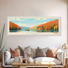 Load image into Gallery viewer, Lake of the Ozarks Missouri Framed Canvas Print, Panoramic Wall Art, Midcentury Modern, Pop Art, Bedroom Art, Travel Poster, Lake House Decor
