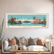 Load image into Gallery viewer, Trophy Lakes, South Carolina Framed Canvas Print, Lake House Decor, Midcentury Modern Art, Pop Art, Travel Poster, Living Room Wall Art
