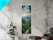 Load image into Gallery viewer, Jungle Landscape Canvas Painting, Tropical Wall Art Print, Mountain Art Printed on Framed Canvas, Oversized Narrow Landscape Art
