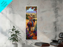 Load image into Gallery viewer, Long Narrow Wall Art Painting of Jalisco Cowboy, Southwest Wall Art Painting, Colorful Desert Canvas Painting Framed and Printed, Office Art
