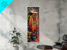 Carregar imagem no visualizador da galeria, Abstract Southwest Mexican Inspired Framed Oversized Vertical Art Print, Jalisco Style Canvas Painting Framed, Colorful Rustic Spanish Art
