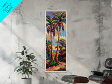 Load image into Gallery viewer, Abstract Canvas Painting of Beach Landscape, Palm Tree Art Print, Tall and Narrow Canvas Art of Ocean, Beachy Wall Art for Living Room
