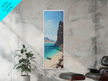 Load image into Gallery viewer, Framed Coastal Landscape Art Printed on Canvas, Contemporary Modern Beach Art, Vertical Tall and Narrow Oversized Art Print for Living Room
