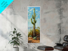 Load image into Gallery viewer, Framed Printed Acrylic Canvas Painting of Saguaro Cactus, Colorful Desert Art Print, Modern Western Wall Art Print, Office Wall Decor
