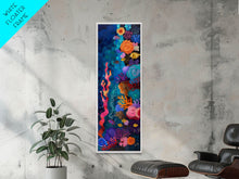 Load image into Gallery viewer, Colorful Underwater Art Print, Vibrant Wall Art Framed on Canvas, Black Light Poster, Fish Poster Art, Vertical Canvas Art, Living Room Art
