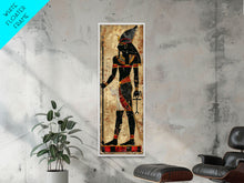 Load image into Gallery viewer, Egyptian Art Depiction of Osiris - Framed Canvas Print, Midcentury Modern Wall Art, Skinny Art, Tall Art, Living Room Decor
