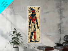 Load image into Gallery viewer, Egyptian Art Depiction of Horus - Framed Canvas Print, Midcentury Modern Wall Art, Skinny Art, Tall Art, Living Room Decor
