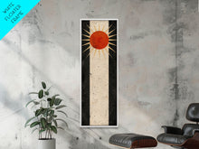 Carregar imagem no visualizador da galeria, Abstract Sunburst Design on Distressed Background - Framed Canvas Print, Midcentury Modern Art, Skinny Art, Tall Art, Living Room Wall Decor

