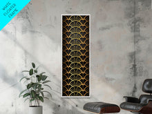 Load image into Gallery viewer, Abstract Gold Geometric Pattern on Black Background - Framed Canvas Print, Art Deco Style, Skinny Art, Tall Art, Midcentury Modern Art, Living Room Wall Decor
