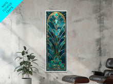 Carregar imagem no visualizador da galeria, Art Deco Stained Glass Print, Framed Canvas, Wood Frame Wall Art, Retro Style Decor, Roaring 20s Inspired Wall Art
