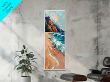 Load image into Gallery viewer, Coastal Tree Branches Overlooking Ocean Waves at Sunset, Modern Framed Canvas Print, Perfect for Seascape and Beach Wall Art Lovers
