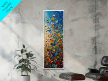 Carregar imagem no visualizador da galeria, Burst of Colorful Butterflies in a Floral Meadow, Skinny and Tall Art, Energetic Framed Canvas Print, Vibrant Wall Art
