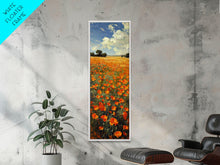 Carregar imagem no visualizador da galeria, Expansive Poppy Field Under a Bright Blue Sky on a Framed Canvas Print Skinny Art Piece
