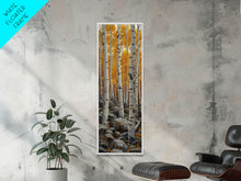 Cargar imagen en el visor de la galería, Birch Tree Forest, Framed Canvas Print, Skinny / Tall Wall Art, Living Room Decor, Landscape Painting, Nature Decor
