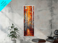 Carregar imagem no visualizador da galeria, Fall Birch Tree Forest, Framed Canvas Print, Skinny / Tall Wall Art, Living Room Decor, Landscape Painting, Nature Decor
