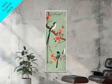 Load image into Gallery viewer, Elegant Birds on Branches Skinny Art Tall Art Japanese Ukiyo-e Inspired Bird and Nature Framed Canvas Print
