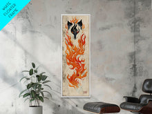 Load image into Gallery viewer, Fiery Kitsune Spirit Skinny Art Tall Art Japanese Ukiyo-e Inspired Mythical Creature Framed Canvas Print

