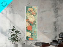 Load image into Gallery viewer, Skinny Art of Chrysanthemums in Soft Pastels with Intricate Petal Design on Framed Canvas Print
