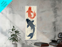 Load image into Gallery viewer, Elegant Koi Fish in Minimalist Japanese Art Style, Tall and Skinny Framed Canvas Print for Ukiyo-e Art Lovers
