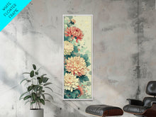 Cargar imagen en el visor de la galería, Chrysanthemums in Traditional Japanese Art, Ukiyo-e Style Framed Canvas Print Perfect for Tall and Skinny Spaces
