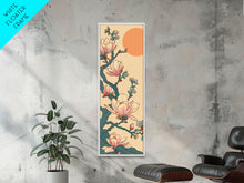 Load image into Gallery viewer, Delicate Magnolia Blossoms in Ukiyo-e Style, Tall Skinny Framed Canvas Print, Japanese Art for Vertical Spaces
