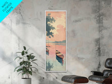Load image into Gallery viewer, Serene Boat on Water, Autumn Trees, Japanese Art, Skinny Art, Tall Art, Framed Canvas Print, Ukiyo-e Style
