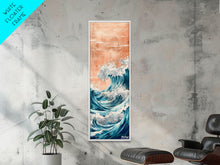 Load image into Gallery viewer, Majestic Wave, Peach Sky, Japanese Art, Skinny Art, Tall Art, Framed Canvas Print, Ukiyo-e Style

