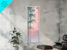 Load image into Gallery viewer, Bamboo Forest, Soft Pink Light, Japanese Art, Skinny Art, Tall Art, Framed Canvas Print, Ukiyo-e Style
