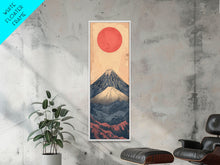 Load image into Gallery viewer, Mount Fuji Under a Red Sun Skinny Art Ukiyo-e Tall Framed Canvas Print Inspired by Japanese Landscape
