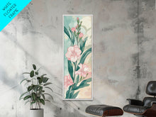 Load image into Gallery viewer, Skinny Art Pink Oleander Flowers In Japanese Style Wood Block Print Elegant Pastel Hues On Framed Canvas Print, Tall Art Ukiyo-e
