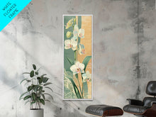 Load image into Gallery viewer, Skinny Art Tall Art Framed Canvas Print Orchids In Delicate Tones With Subtle Background Elements Ukiyo-e Japanese Style Art Wood Block Print
