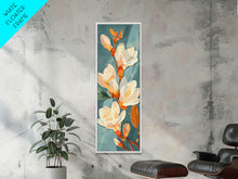 Load image into Gallery viewer, Light Cream Magnolia Blooms On Abstract Background Skinny Art Tall Art Framed Canvas Print Japanese Style Art Ukiyo-e Art Wood Block Print Delicate Decorative
