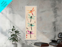 Load image into Gallery viewer, Dragonflies In Flight With Delicate Details Japanese Style Framed Canvas Print, Wall Art Ready To Hang For Nature Lovers
