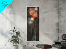 Cargar imagen en el visor de la galería, Colorful Fireworks Display Against A Dark Night Sky, Skinny Art Tall Wall Art Framed Canvas Print Japanese Style Art
