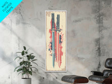 Carregar imagem no visualizador da galeria, Abstract Samurai Swords Framed Canvas Print Ukiyo-e Art Japanese Style Tall Art Skinny Art Wood Block Print

