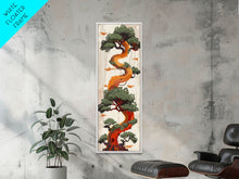 Load image into Gallery viewer, Curved Tree With Green Foliage Ukiyo-e Art Japanese Style Framed Canvas Print Wood Block Print Skinny Art Tall Art
