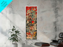 Cargar imagen en el visor de la galería, Complex Samurai Battle Scene With Mythical Creatures Framed Canvas Print Ukiyo-e Wall Art Wood Block Print Tall Art Japanese Style Skinny Art
