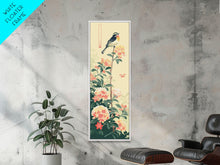 Load image into Gallery viewer, Bird Perched On Floral Branch With Butterfly Ukiyo-e Art Framed Canvas Print Japanese Style Tall Art Wood Block Print Skinny Art
