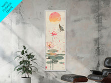 Load image into Gallery viewer, Autumn Maple Leaves Falling Tall Skinny Japanese Wall Art - Framed Canvas Print in Ukiyo-e Style

