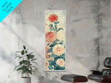 Load image into Gallery viewer, Chrysanthemums in Soft Pastel Tones on Tall Skinny Framed Canvas Print, Japanese Art Wall Decor
