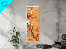 Carregar imagem no visualizador da galeria, Birds Among Autumn Leaves Japanese Style Tall Wall Art Skinny Framed Canvas Print Woodblock Print
