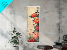 Load image into Gallery viewer, Vibrant Peonies Blooming Against A Soft Beige Background Traditional Japanese Aesthetic Tall Framed Canvas Print Floral Decor

