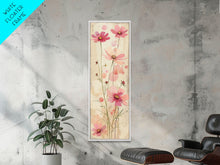 Load image into Gallery viewer, Delicate Pink Flowers with Tall Stems on a Subtle Beige Background Ukiyo-e Art Japanese Framed Canvas Print Skinny Tall Art
