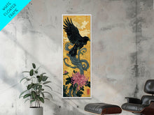 Carregar imagem no visualizador da galeria, Canvas Print Japanese Eagle In Flight Over Chrysanthemum Flowers, Bold Traditional Art For Statement Wall Piece, Cultural Home Decor

